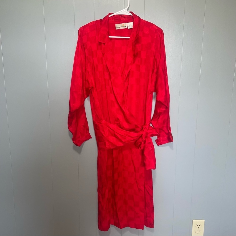 Liz Claiborne Sport Vintage Drop Waist Red Checkered Dress 100% Silk Size 8